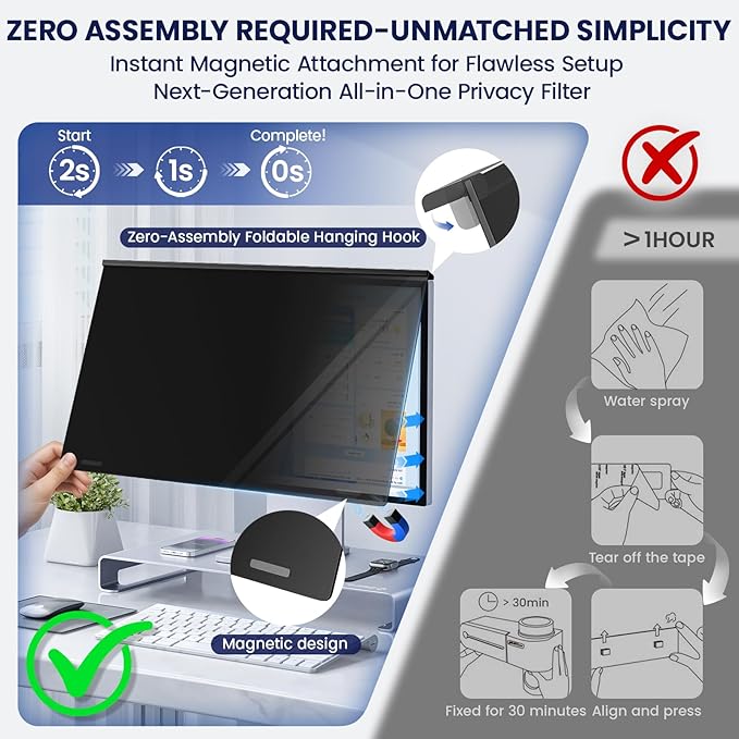 Magnetic Privacy Screen for Frameless Computer Monitor 23 Inch 16:9 Aspect Ratio - Image 5