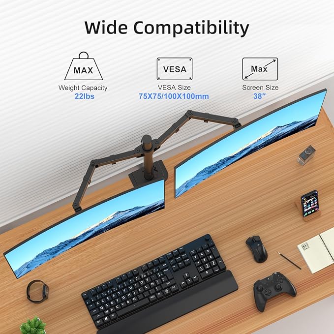 Suptek Dual Monitor Arm Desk Mount, Ultrawide Dual Monitor Arm - Image 6