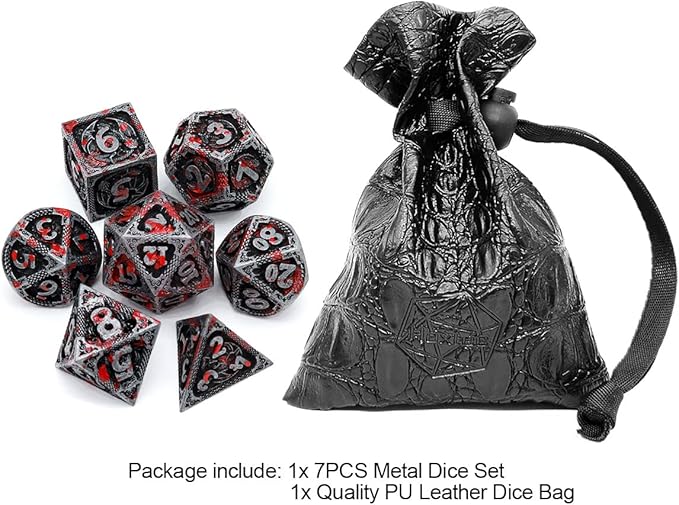 Haxtec Bloodstained Metal DND Dice Set Antique Iron Blood D&D Dice Set Dragon - Image 2