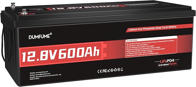 12V 600Ah LiFePO4 Lithium Battery Built-in 200A BMS 10000+ Deep Cycle 7200Wh by Dumfume