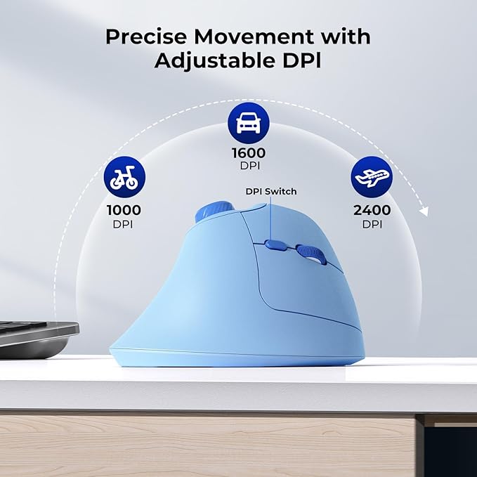 seenda Ergonomic Mouse Rechargeable, USB+Dual Bluetooth, MOU-302 Vertical - Image 8