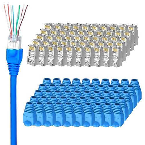 100-Pack Cat 6 Pass Through Shielded RJ45 Connectors by Brileine