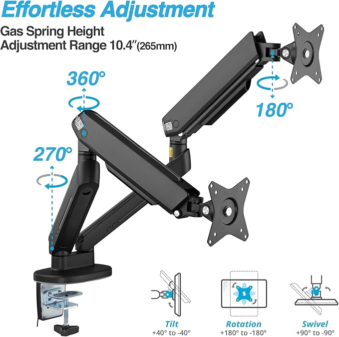 AVLT Dual 27”-43” RGB Gaming Monitor Arm Desk Mount Built-in 20 Lighting Modes - Image 3