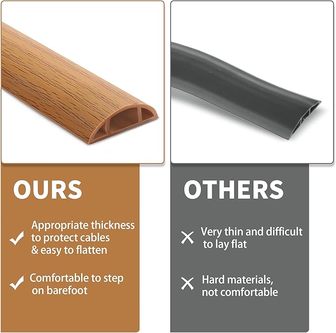 Floor Cord Cover 6ft, Cord Hider Floor Gray Wood, Cable Management Prevent Trips - Image 7