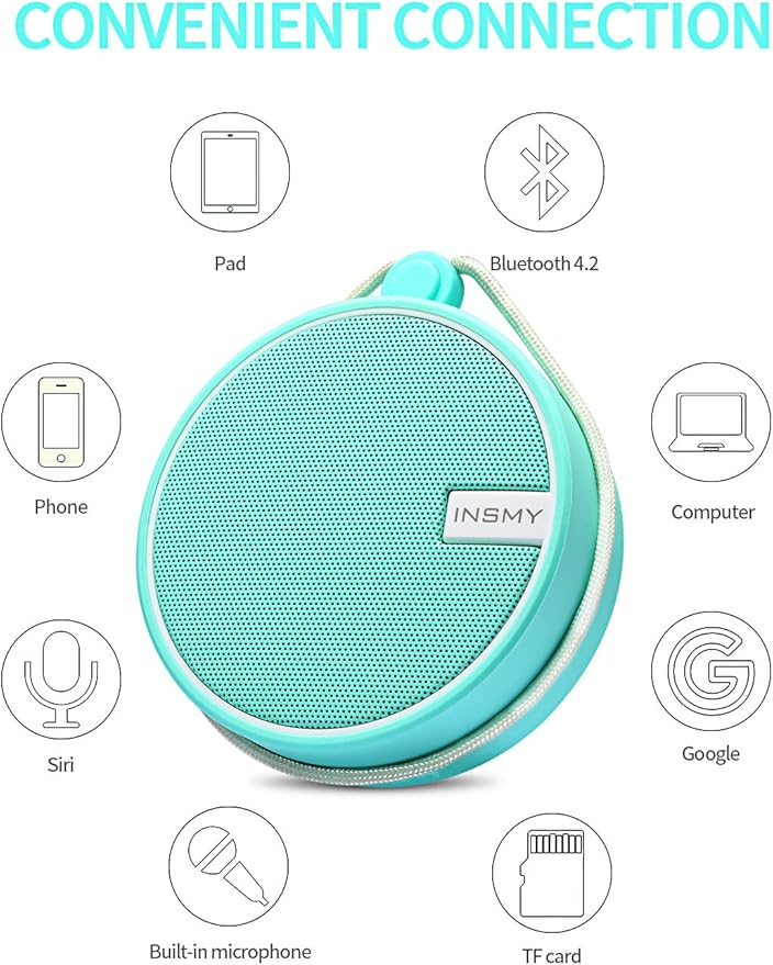 INSMY C12 IPX7 Waterproof Shower Bluetooth Speaker, Portable Small Speaker - Image 6