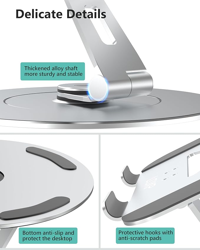 Laptop Stand with Phone Holder, Adjustable Laptop Stand with 360 Rotating Base - Image 7