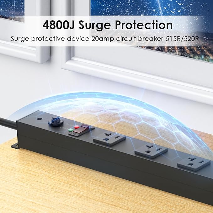 JUNNUJ Long Metal 16 Outlet Power Strip, Heavy Duty Power Strips Surge - Image 5