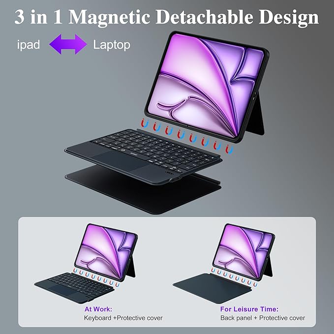 WIWU for iPad Case Keyboard for Air 13 Inch 3 in 1 Magnetic Detachable Keyboard - Image 4