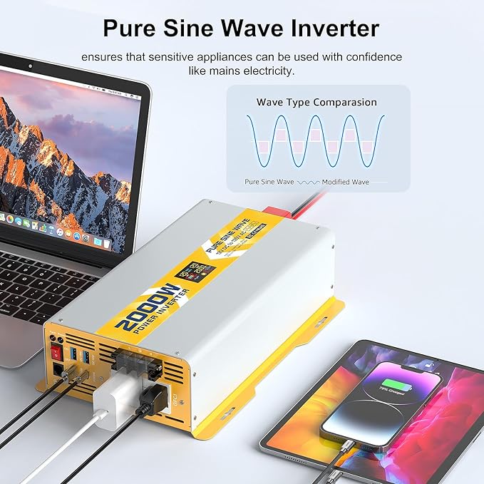 XWJNE 2000W Pure Sine Wave Power Inverter 12V DC to 120V GFCI AC Converter - Image 8