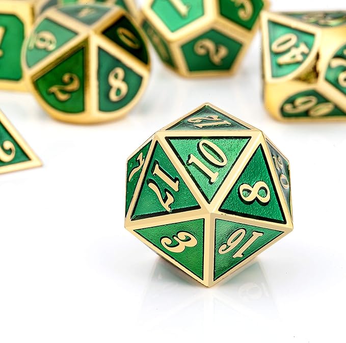 Metal Dice Set D&D, DNDND 7 Die Green DND Dice - Image 4