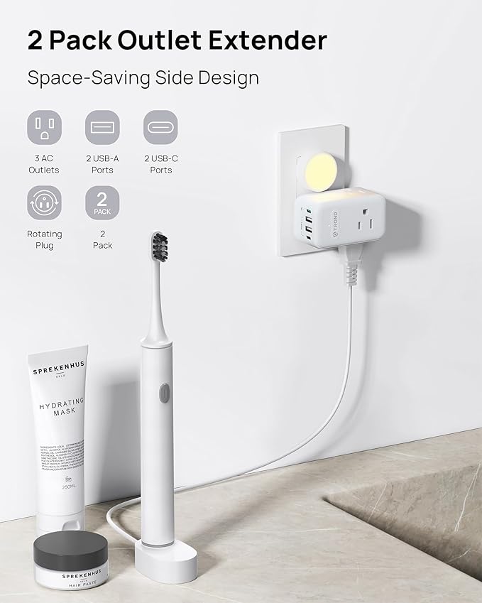 TROND Multi Plug Outlet Extender 2 Pack, 3 Way Outlet Splitter - Image 2
