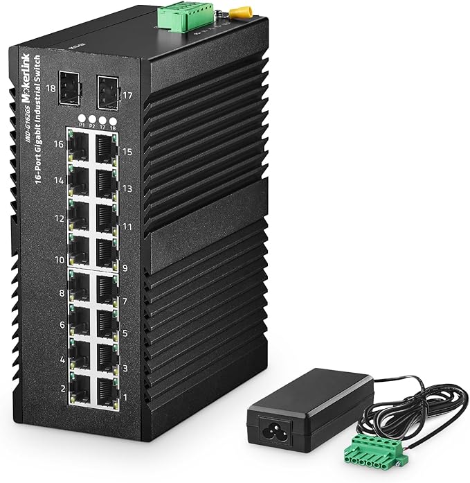 MokerLink 16 Port Gigabit Industrial DIN-Rail Ethernet Switch, 2 Gigabit SFP by MokerLink