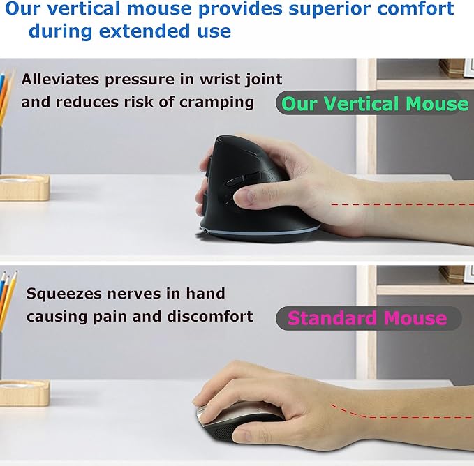 Wireless Mouse Bluetooth Rechargeable Dual Mode Ergonomic Vertical Large Carpal - Image 5