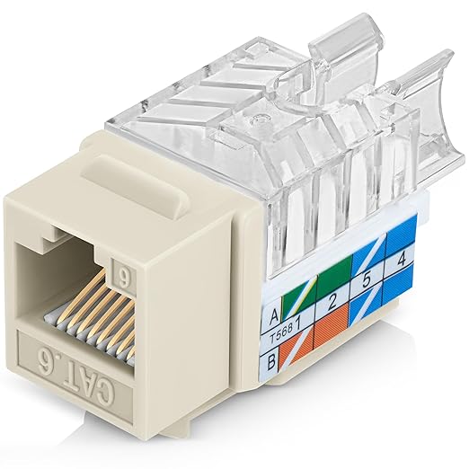 Everest 45° Angled RJ45 Cat6 Keystone Jacks 10-Pack in Ivory by EverestMediaSolutions