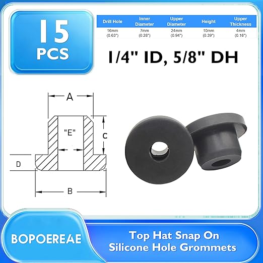 15 Pcs 5/8" Drill Hole, 1/4" ID Silicone Rubber Grommets - Image 9