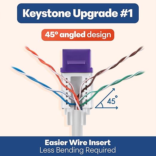 Everest 45° Angled RJ45 Cat6A Keystone Jacks 50-Pack in Purple - Image 3