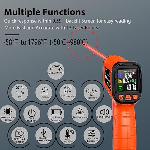 Infrared Temperature Gun -58°F to 1796°F, Dual-Mode Thermometer Gun - Image 3