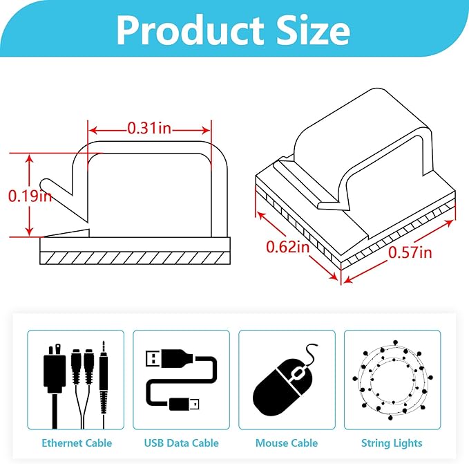 100PCS Adhesive Cable Clips, Wire Holder Organizer, Cord Management, Cable - Image 2