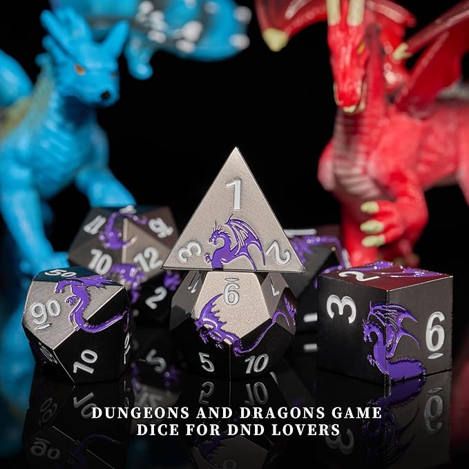 Metal Dice Set D&D, HNCCESG Polyhedral Dice 7 Piece Dice Dragon Metallic DND - Image 6
