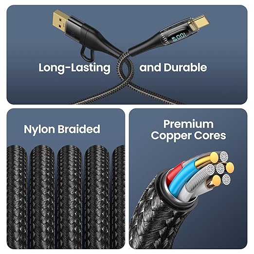 USB C to Multi Charging Cable, USAMS 100W 4FT 5A Type C to Type C Fast Charger - Image 5
