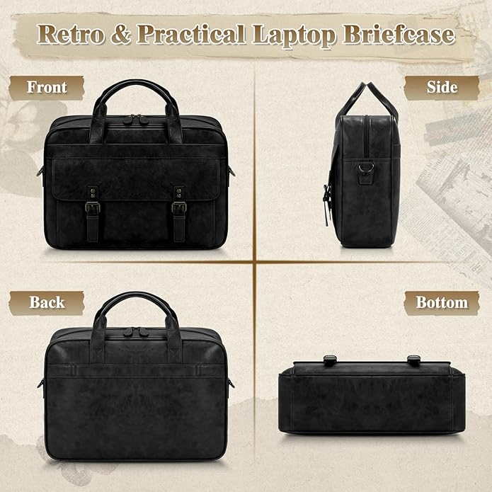 RAINSMORE Messenger Bag for Men 16 Inch Laptop Bag Vintage Leather Waterproof - Image 7