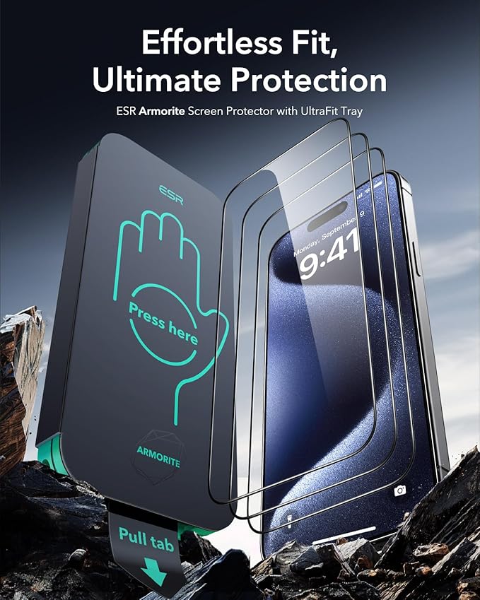 ESR 3 Pack 9H+ Glass for iPhone 15 Pro Max Screen Protector, Armorite - Image 2
