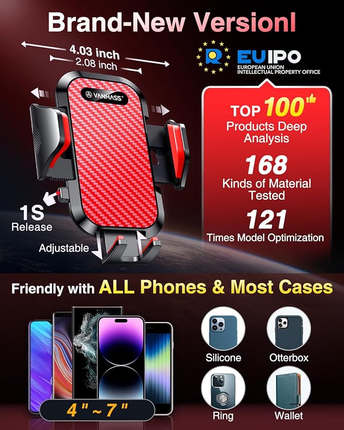 VANMASS True Military-Grade Car Phone Holder Strongest Suction & Clip Cell - Image 5