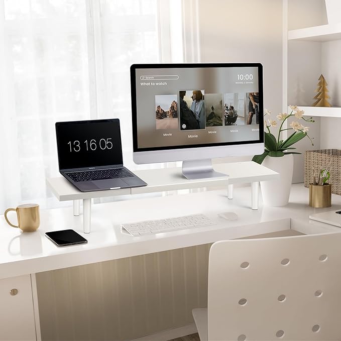 Dual-Monitor-Stand-Riser-For-Desk Adjustable Length 32-40 Inch，Large Desktop - Image 2