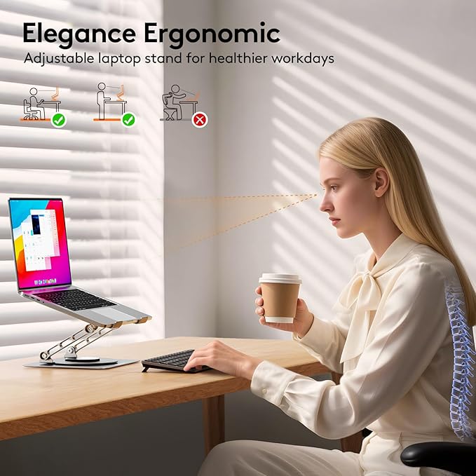 TECKNET Laptop Stand for Desk, 360 Rotating Base, Ergonomic Foldable Computer - Image 5