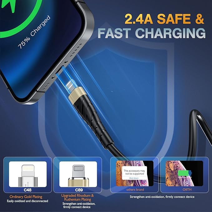 OIITH MFi Certified for iPhone Charger Cable 3 Pack 10 Ft, Extra Long for - Image 3