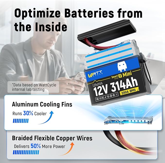 Mini LiFePO4 Lithium Battery 12V 314Ah 2 Pack Built-in 200A BMS & Bluetooth - Image 9