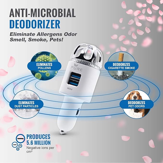 Car Air Purifier 3in1 Premium Stainless Steel HEPA Filter Ionizer w/Dual USB - Image 2