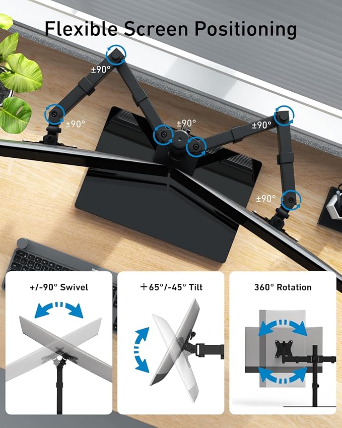 HUANUO Freestanding Dual Monitor Stand, 32 Inch Dual Monitor Mount - Image 5