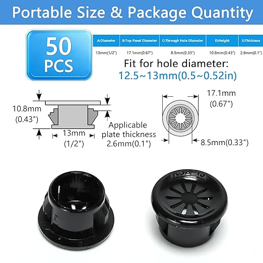 50 Pcs Cable Grommet, Snap Bushing 1/2" Mounting Diameter, Flexible - Image 9