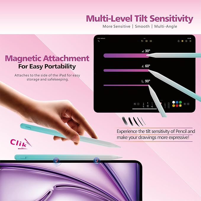 Stylus Pen for iPad, 14Mins Fast Charge for Apple Pencil, Palm Rejection - Image 5