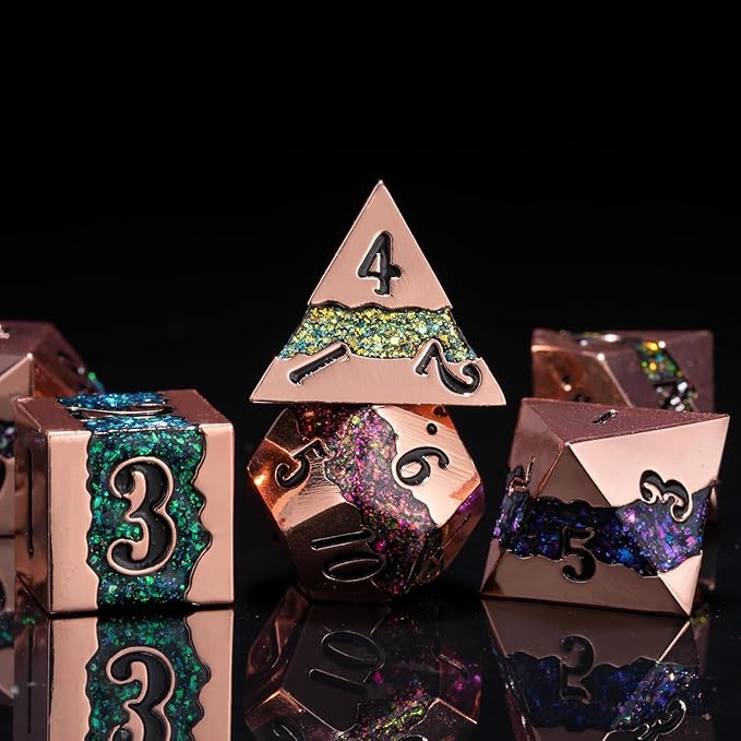 Metal RPG Dice Set, DND Polyhedral Dice Set 7pcs, Metallic Glitter Large Stripe - Image 2