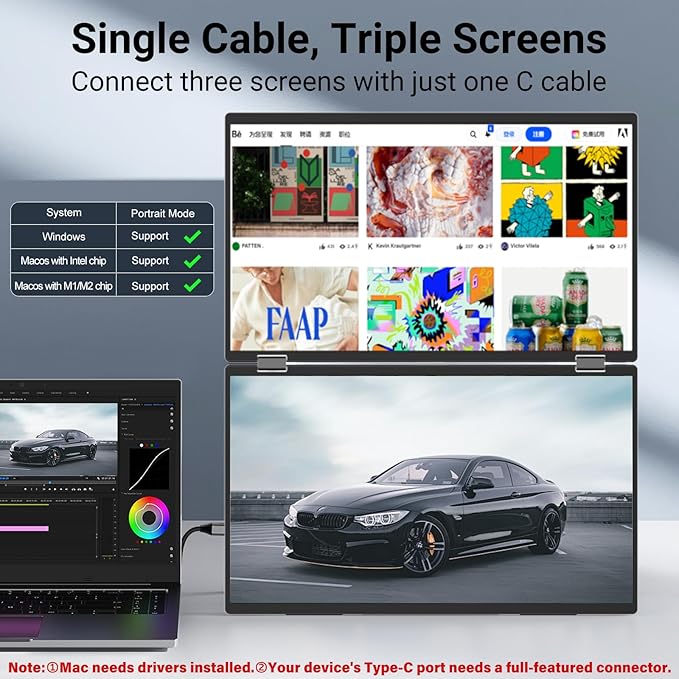 InnoView 15.6" Dual Portable Monitor 1920x1080P FHD 315°Adjustable Dual Stacked - Image 7