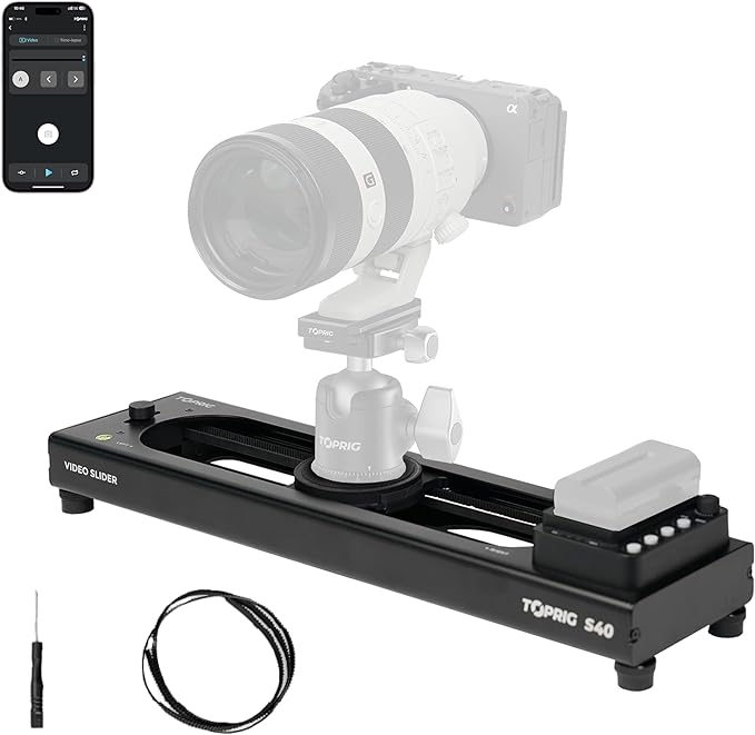 Accsoon Motorized Camera Slider, Adjustable 16''/40 cm Bluetooth Video Slider by toprig