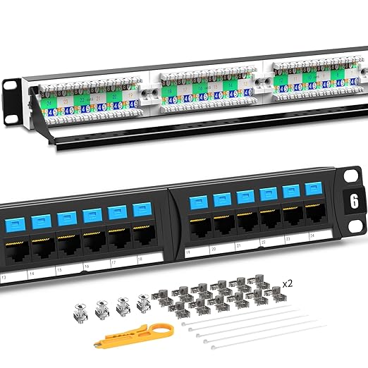 AMPCOM CAT6 24 Ports Patch Panel, Rack Mount by AMPCOM