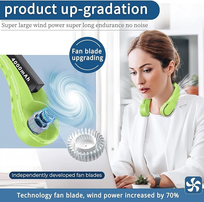 Portable Neck Fan, Bladeless Neck Fan, USB Rechargeable Personal Fan, 4000 mAh - Image 2