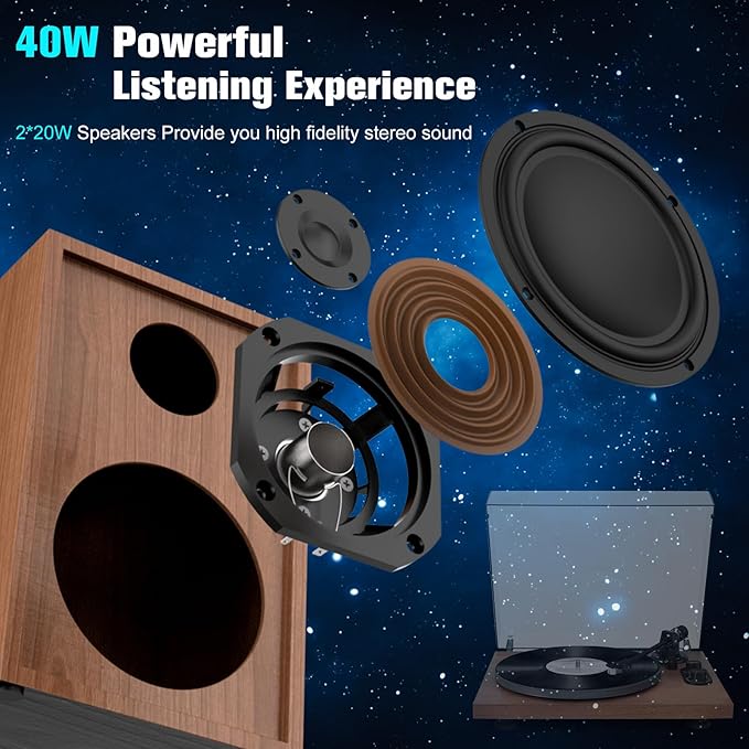 Record Player Turntable with 40W Speakers and Bluetooth Output Input - Image 2