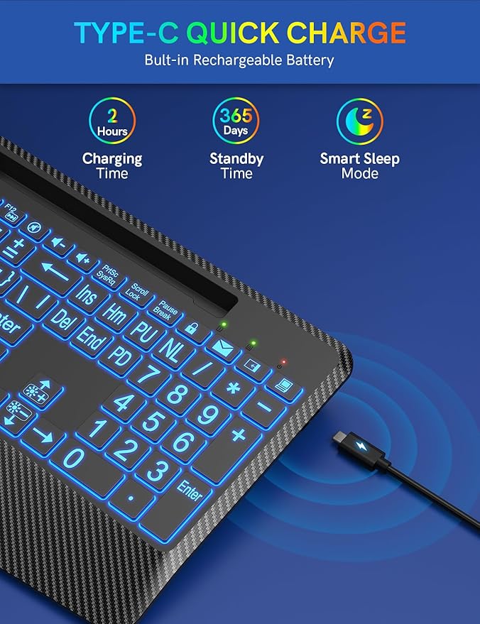 Wireless Keyboard with 7 Colored Backlits, Wrist Rest, Phone Holder, - Image 4