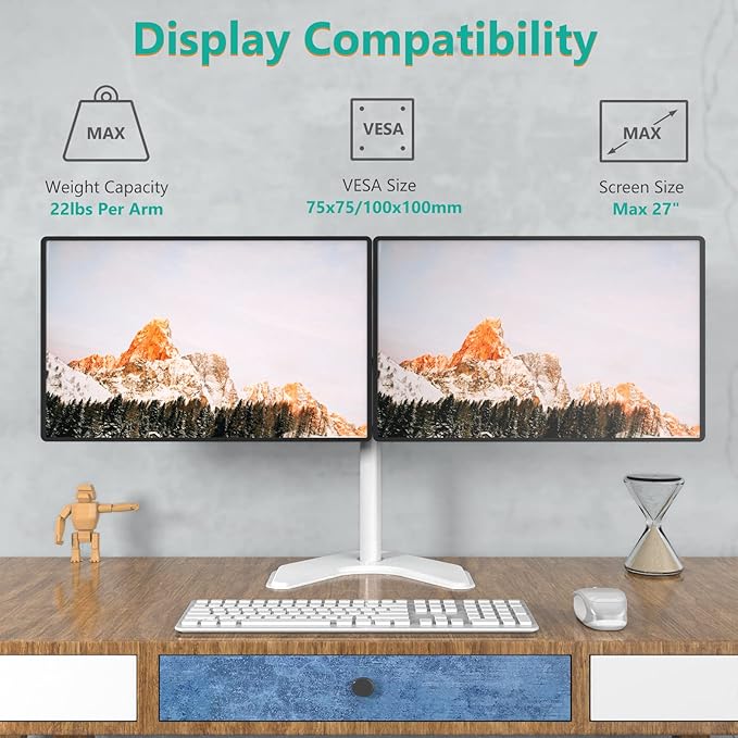 WALI Dual Monitor Stand, Free Standing Desk Mount - Image 2