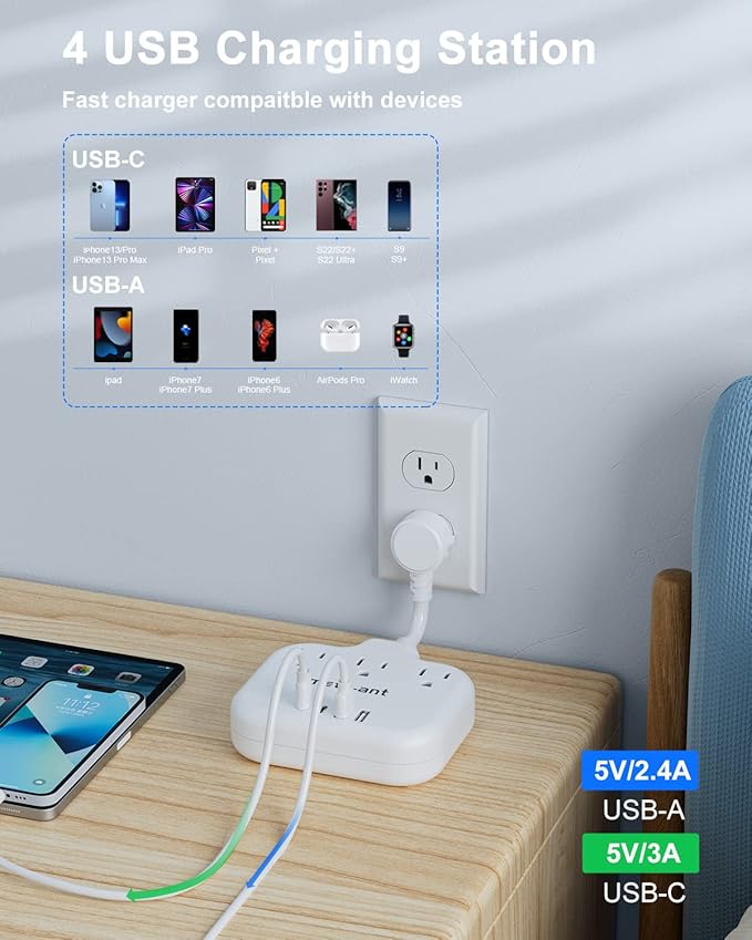 Short Extension Cord 2 inch, Short Cord Power Strip - Image 3