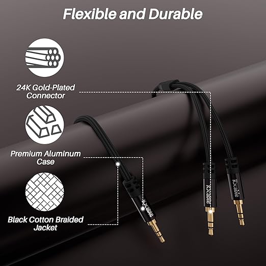 1/8 Inch TRS Stereo Y Splitter Cable 10FT, 3.5mm Male to 2-Male Y-Splitter - Image 7