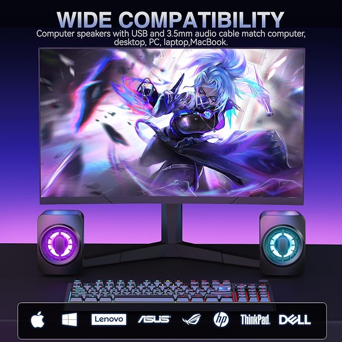 Computer Speakers, RGB PC Speakers, USB Powered 3.5mm Aux Speaker - Image 7