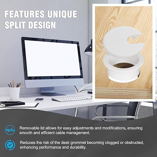 1-1/2" White Desk Grommet, JTemgle Plastic Cable Hole Cover Computer Table Cord - Image 4