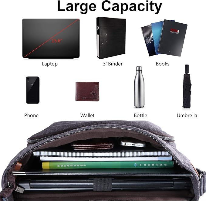 ESTARER Computer Messenger bag Water-resistant Canvas Shoulder Bag 15.6 Inch - Image 5