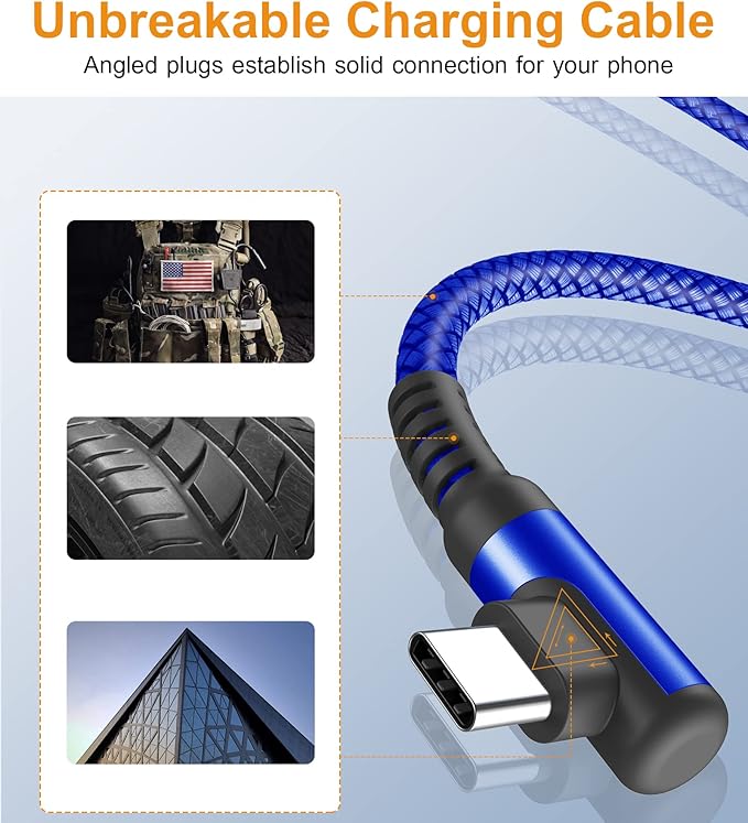 sweguard USB Type C Charger Cable Right Angle iPhone 16 Charger Nylon Braided - Image 5