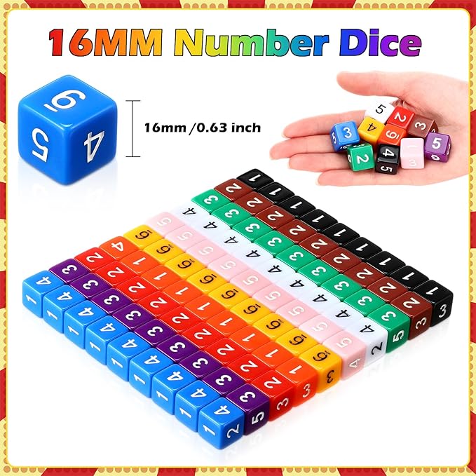 Poen 100 Pcs 16mm Dice Set Bulk, 6 Sided Standard Colored Dices - Image 4